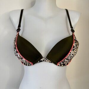 Victoria's Secret Bra Very Sexy Push Up Leopard Animal Print Black Hot Pink 32C